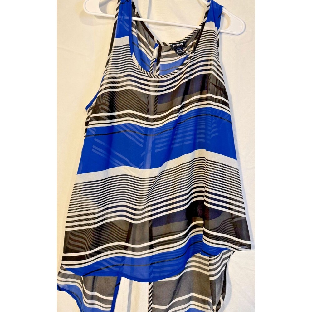 Torrid Tunic Sleeveless Tank Sheer Coastal Grandma Nautical Women's Plus 1X Blue